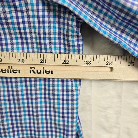 Johnnie O Men's Blue Plaid Button Up Dress Shirt Logo Size L - Picture 10 of 12